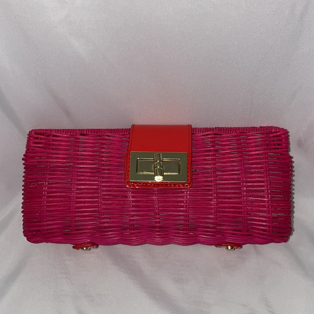 J. Crew Pink & Red Havana clutch